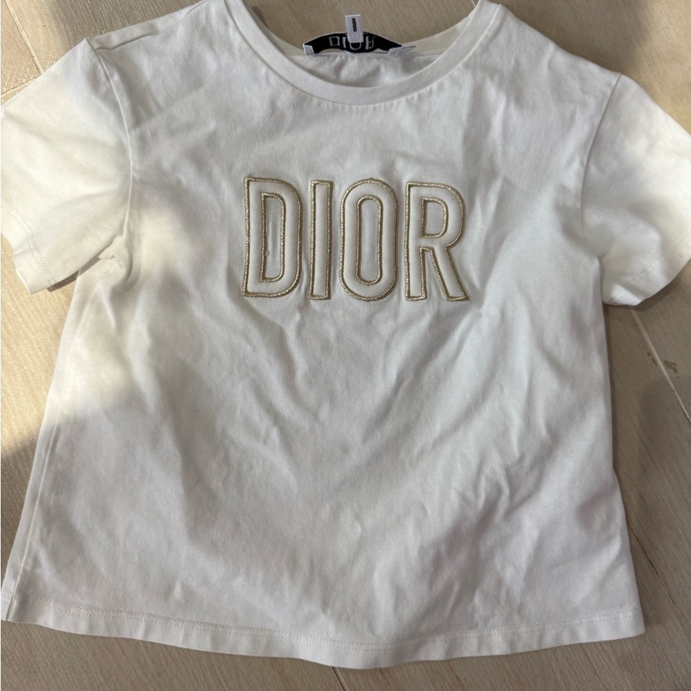 Dior Kids White Tee with Gold Accents